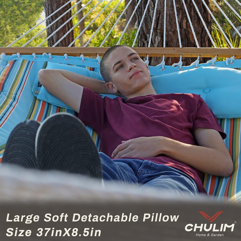 CHULIM 12 FT Double Quilted Fabric Hammock with Spreader Bars and Pillow 450 LBS Weight Capacity 2 Person Hammock for Outdoor Patio Backyard Poolside - Image 4